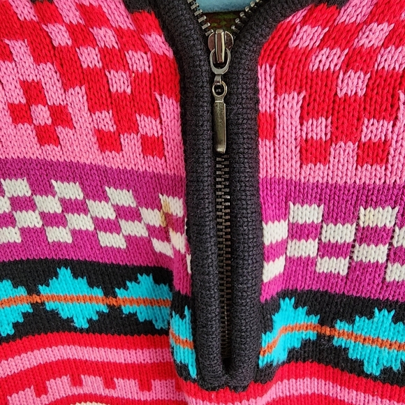Vintage Catherine Stewart Fairisle Nordic Knit Sweater Womens 1/4 Zip L - Picture 9 of 9